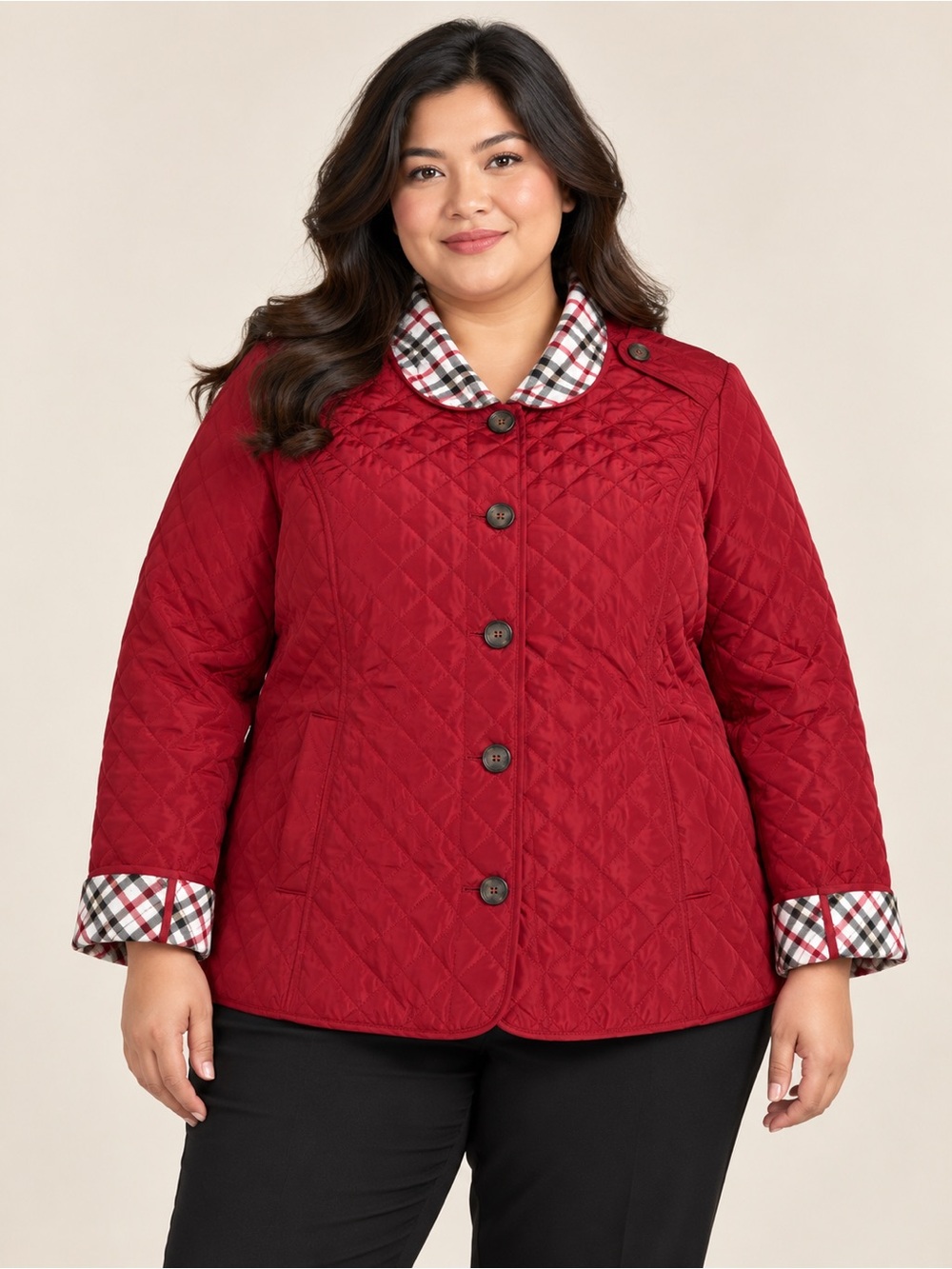 croft & barrow Red Quilted Women's Jacket with Plaid Trim